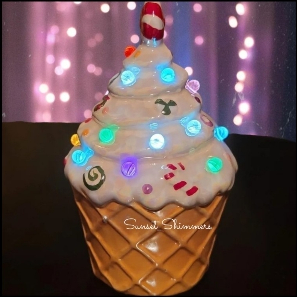 Light Up Ceramic Cupcake Christmas Peppermint Swirl Candy Cane Tier Tray Decor - Picture 6 of 8